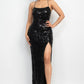 Sequin Back-crisscross Tie Slit Dress