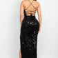 Sequin Back-crisscross Tie Slit Dress