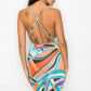 Crossed Back Marble Print Multicolor Midi Dress