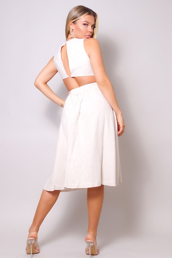 Sleeveless Back Cutout Linen Midi Dress