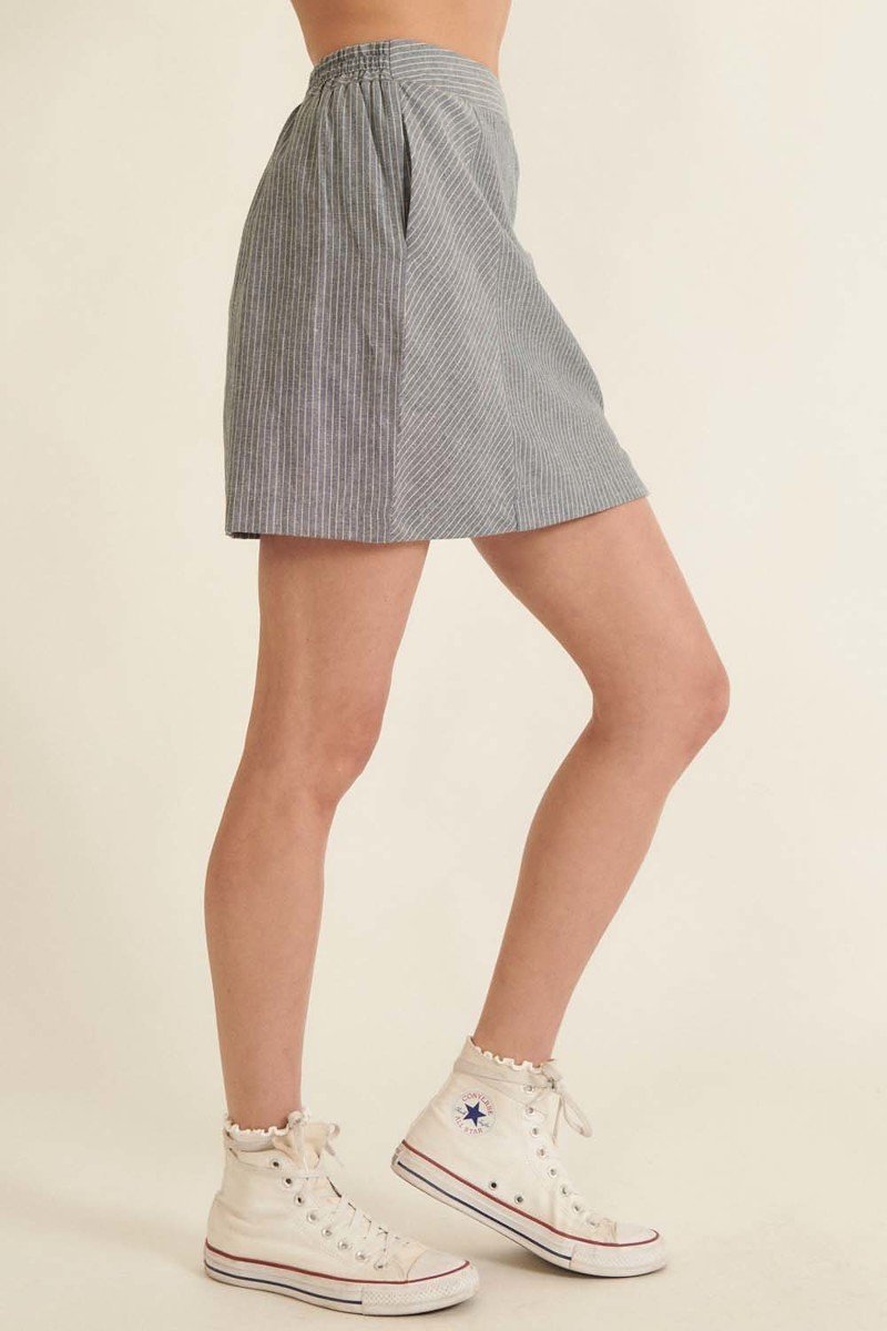 Banded Front Waist Pinstripe Mini Skirt