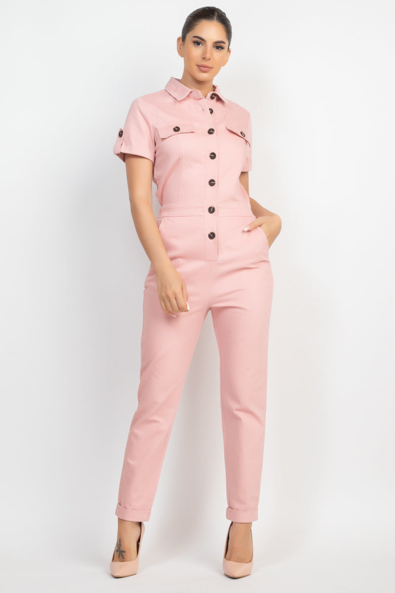 Collared Button-front Jumpsuit