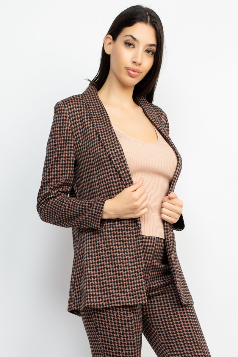 Houndstooth Notch Seamed Blazer