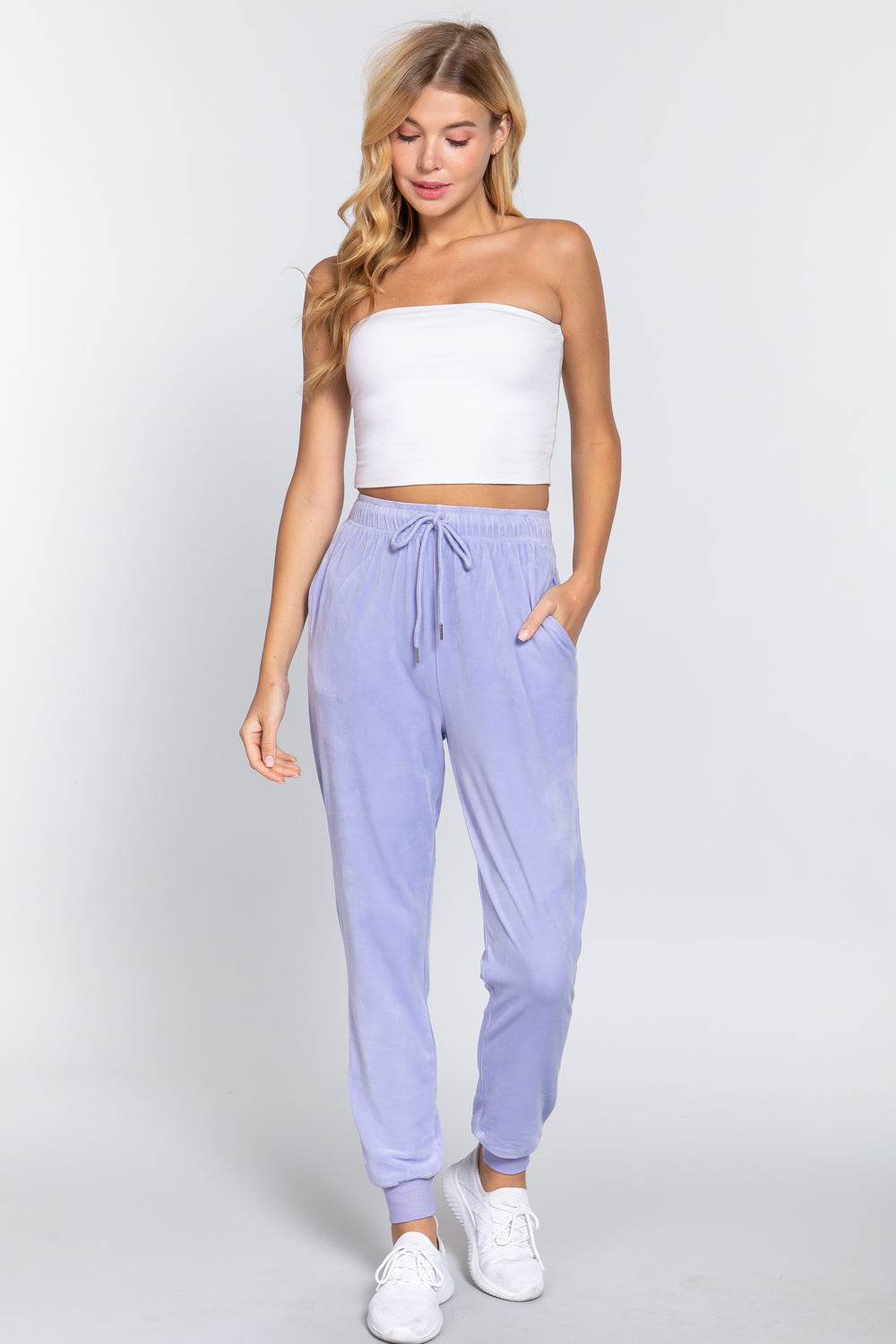 Waist Elastic Velour Long Jogger Pants