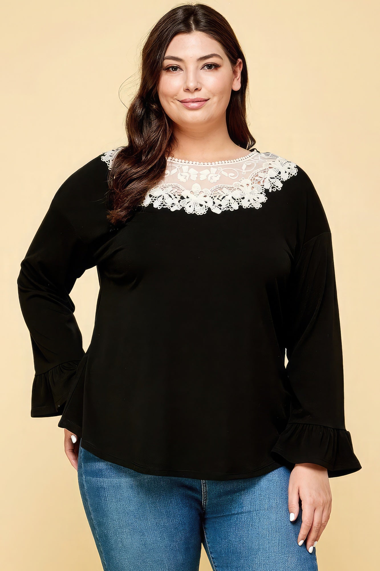 Plus Size Solid Long Sleeve Top