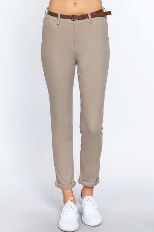 Cotton-span Twill Belted Long Pants