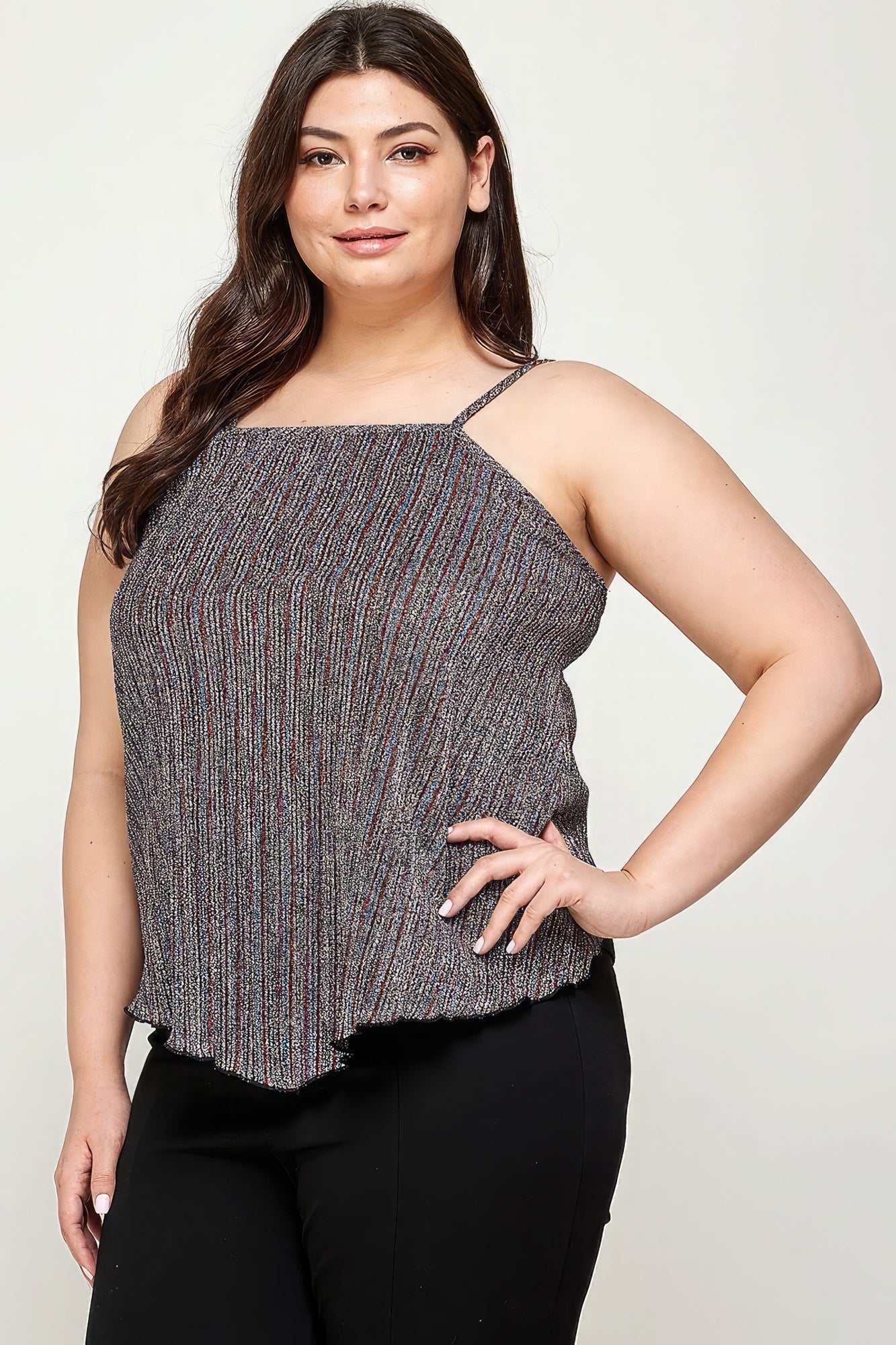 Metallic Stripe Handkerchief Plus Size Top