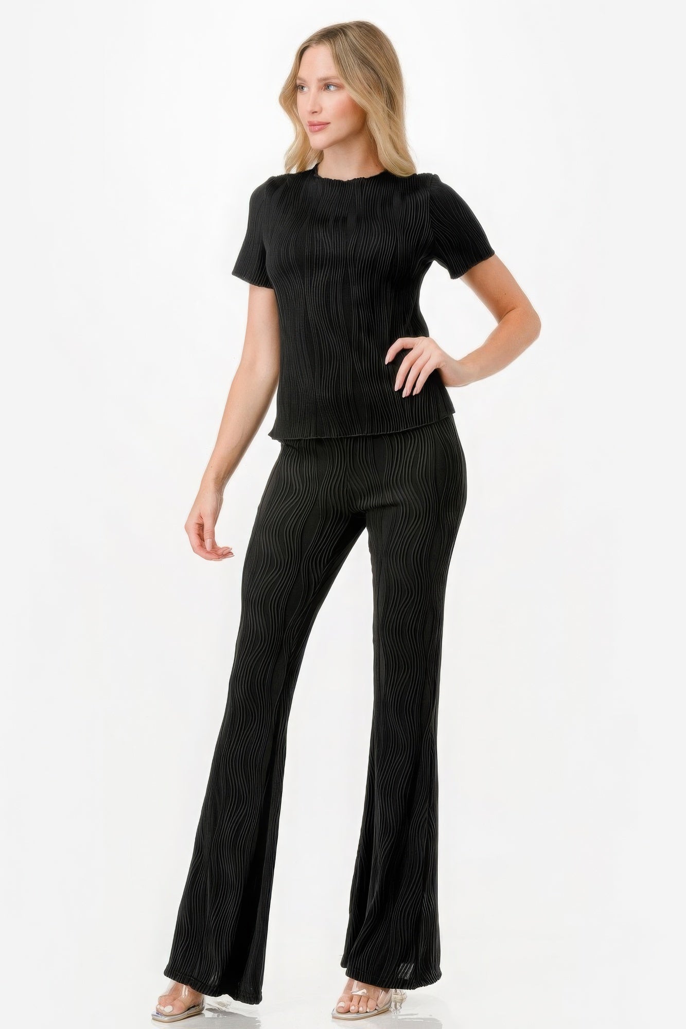 Pretty Pleated Flare Pants Set